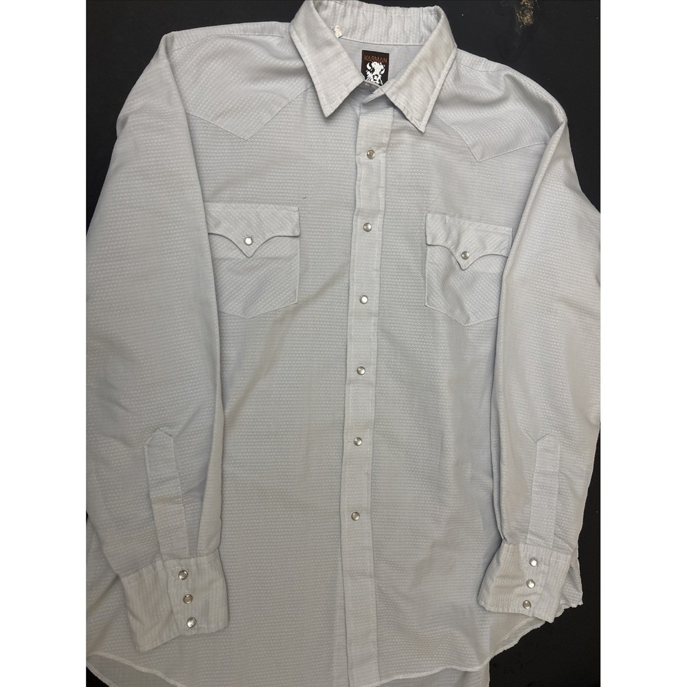 Western Karman  Pearl Snap Shirt Men's Ivory Long Sleeve Size XL Extra long tail